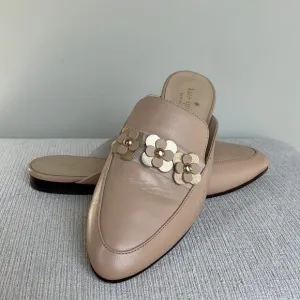 Kate Spade “Carilee” leather mules with flower detail