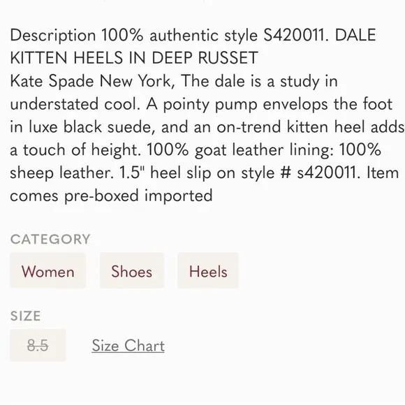 KATE SPADE Dale Kitten Heels In Deep Russe Goat Leather Pumps NIB