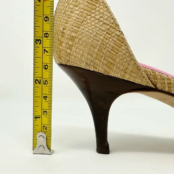 Kate Spade Eden Raffia Peep Toe Kitten Heels Pump Neutral Tan 6.5
