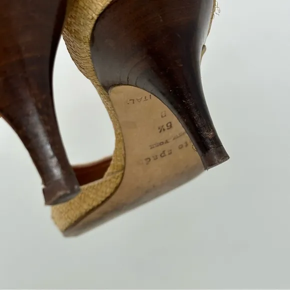 Kate Spade Eden Raffia Peep Toe Kitten Heels Pump Neutral Tan 6.5