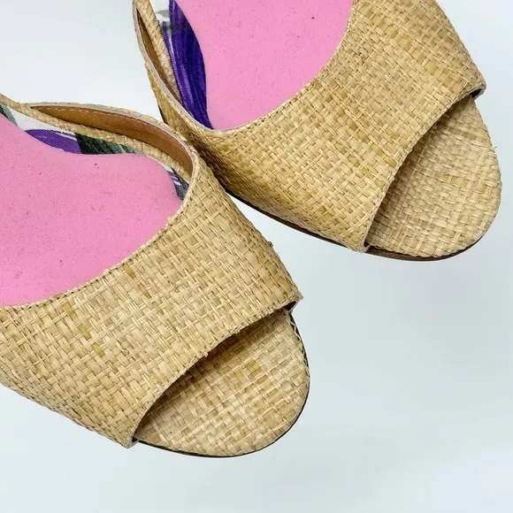 Kate Spade Eden Raffia Peep Toe Kitten Heels Pump Neutral Tan 6.5