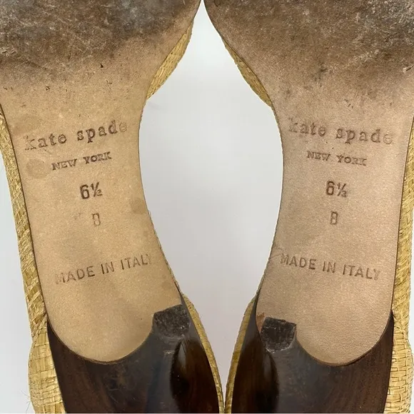 Kate Spade Eden Raffia Peep Toe Kitten Heels Pump Neutral Tan 6.5