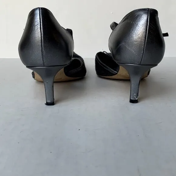 Kate Spade Gun Metal Silver Wool Kitten Heels Pumps D'Orsay Ankle Strap Size 7