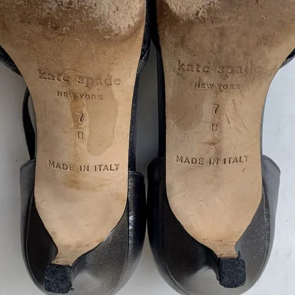 Kate Spade Gun Metal Silver Wool Kitten Heels Pumps D'Orsay Ankle Strap Size 7
