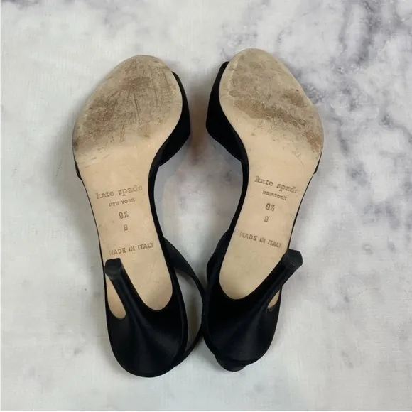 Kate Spade Happily Black Satin Rhinestone Embellished Slingback Heels