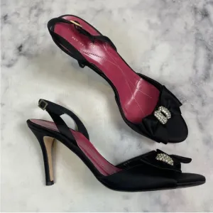 Kate Spade Happily Black Satin Rhinestone Embellished Slingback Heels