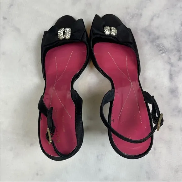 Kate Spade Happily Black Satin Rhinestone Embellished Slingback Heels