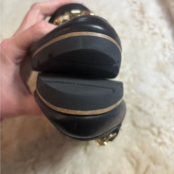 Kate Spade Kolby Black and Gold Loafers with Elegant Metal Accent