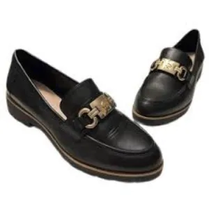 Kate Spade Kolby Black and Gold Loafers with Elegant Metal Accent