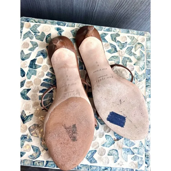 Kate Spade Leather Flower Wooden Kitten Heels Size 8