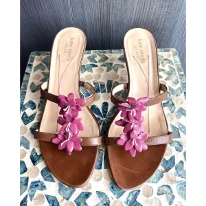 Kate Spade Leather Flower Wooden Kitten Heels Size 8