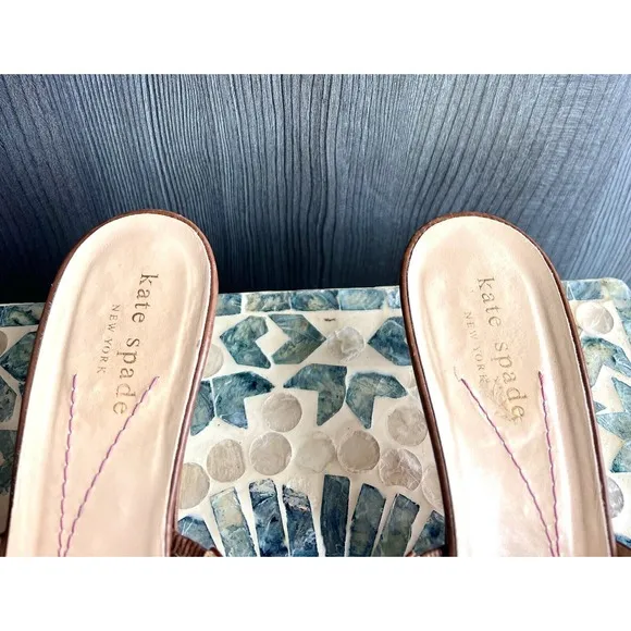 Kate Spade Leather Flower Wooden Kitten Heels Size 8