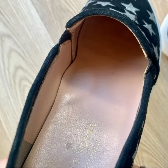 Kate Spade Liberty Black &amp; Silver Metallic Star Suede Sneakers - Slip-On