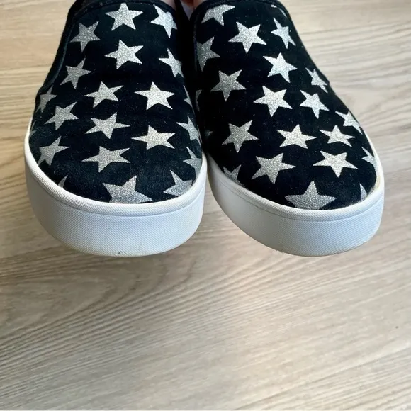 Kate Spade Liberty Black &amp; Silver Metallic Star Suede Sneakers - Slip-On
