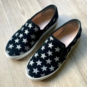 Kate Spade Liberty Black &amp; Silver Metallic Star Suede Sneakers - Slip-On