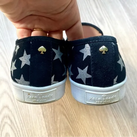 Kate Spade Liberty Black &amp; Silver Metallic Star Suede Sneakers - Slip-On