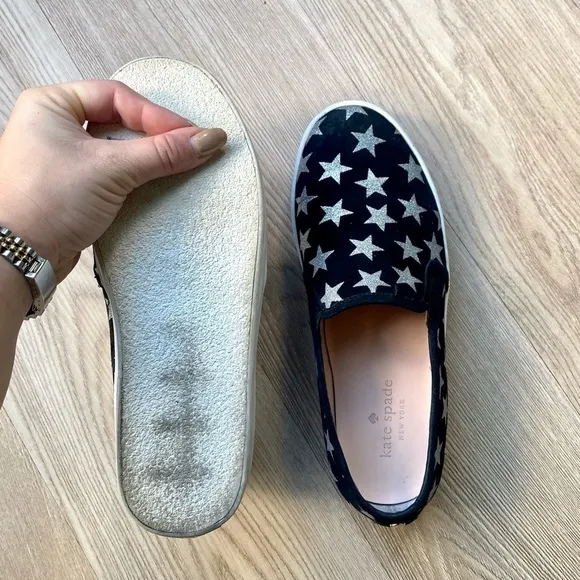 Kate Spade Liberty Black &amp; Silver Metallic Star Suede Sneakers - Slip-On