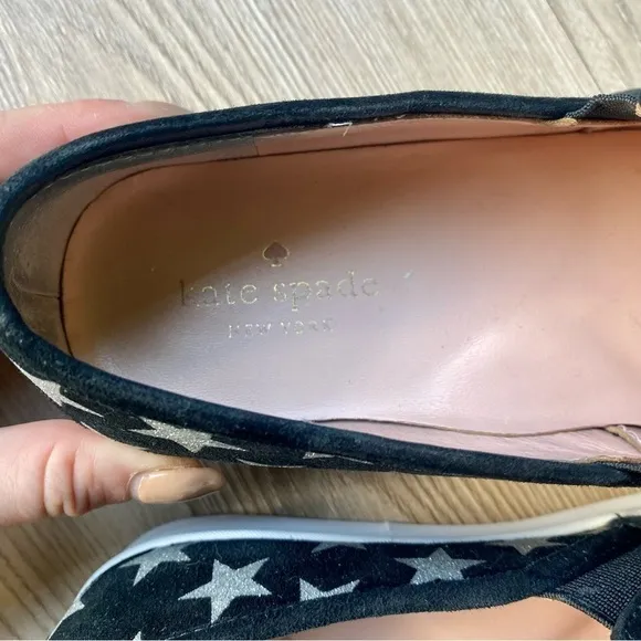 Kate Spade Liberty Black &amp; Silver Metallic Star Suede Sneakers - Slip-On