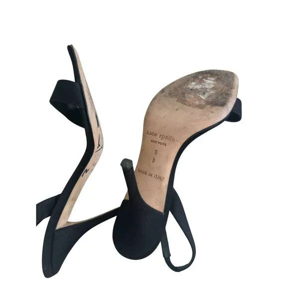 KATE SPADE Lucia Black Ivory Floral Slingback Heels Size 8
