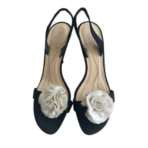 KATE SPADE Lucia Black Ivory Floral Slingback Heels Size 8