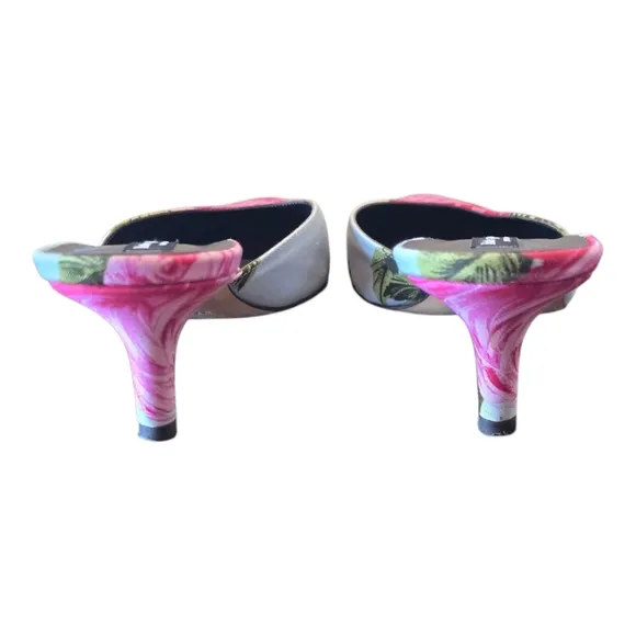 Kate Spade Pink Rose Floral Satin Kitten Slip On Heel 7