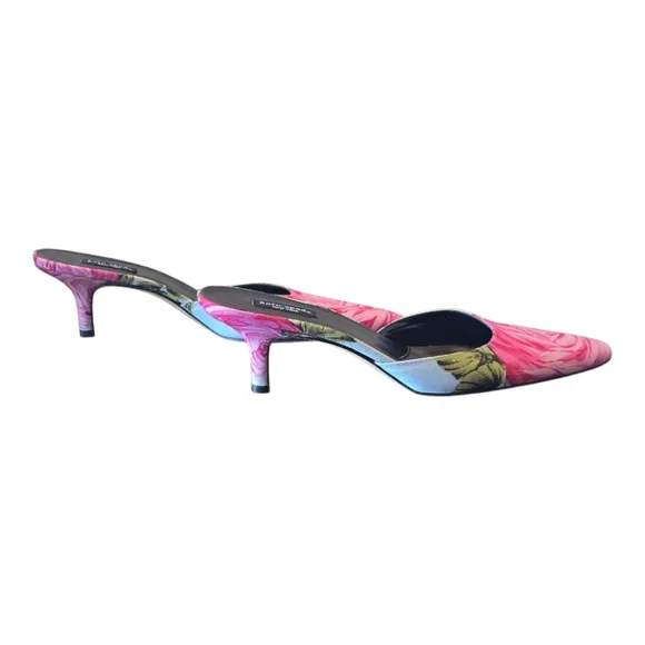 Kate Spade Pink Rose Floral Satin Kitten Slip On Heel 7