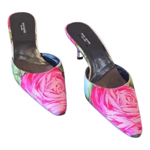 Kate Spade Pink Rose Floral Satin Kitten Slip On Heel 7