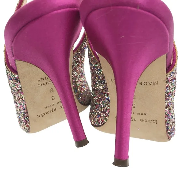 Kate Spade Rainbow Glitter Bow Slingback Heels 6