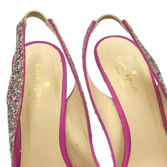 Kate Spade Rainbow Glitter Bow Slingback Heels 6