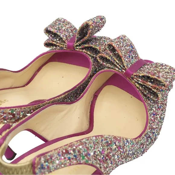 Kate Spade Rainbow Glitter Bow Slingback Heels 6
