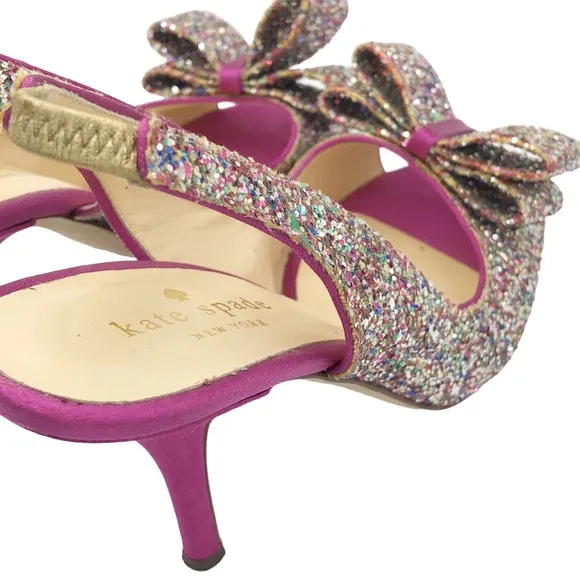 Kate Spade Rainbow Glitter Bow Slingback Heels 6