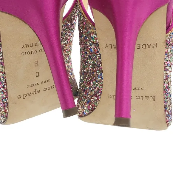 Kate Spade Rainbow Glitter Bow Slingback Heels 6