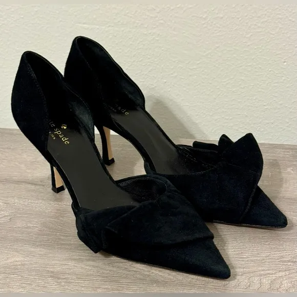 Kate Spade SHAYNA Black Suede Heels Size-9.5M New York.