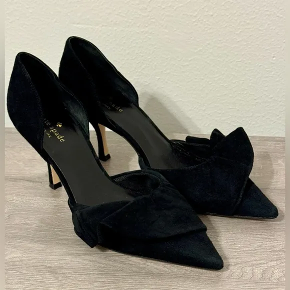 Kate Spade SHAYNA Black Suede Heels Size-9.5M New York.