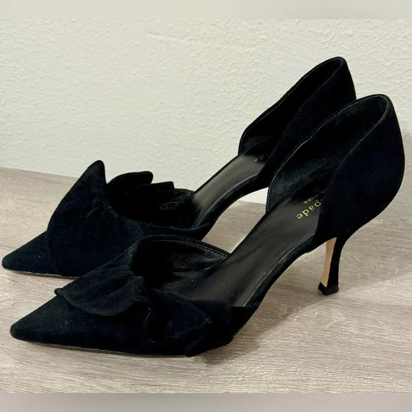 Kate Spade SHAYNA Black Suede Heels Size-9.5M New York.