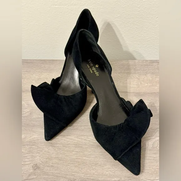 Kate Spade SHAYNA Black Suede Heels Size-9.5M New York.