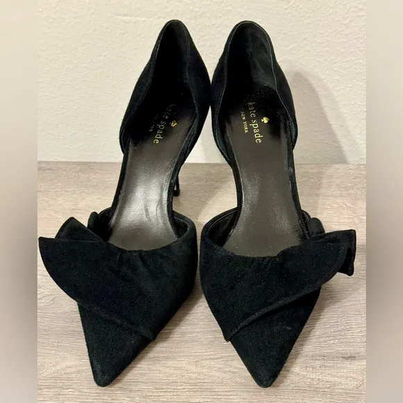 Kate Spade SHAYNA Black Suede Heels Size-9.5M New York.