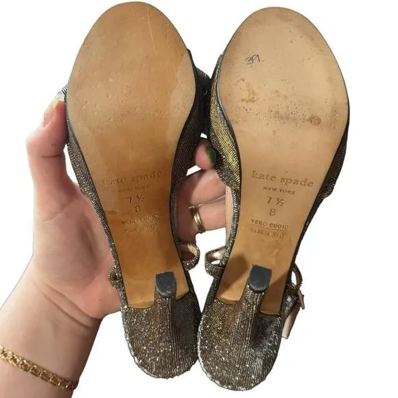 Kate Spade Shimmer Slingback Heels With A Front Bow Knot Size 7 1/2