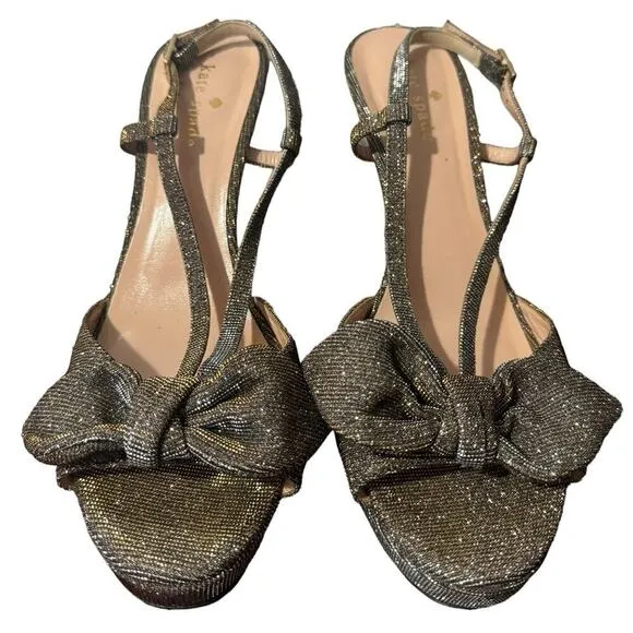 Kate Spade Shimmer Slingback Heels With A Front Bow Knot Size 7 1/2