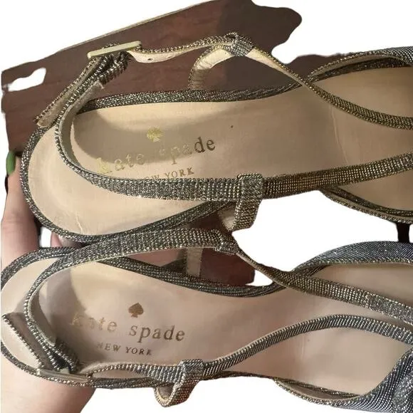 Kate Spade Shimmer Slingback Heels With A Front Bow Knot Size 7 1/2