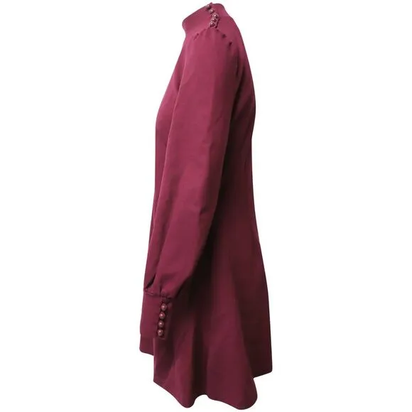 Kate Spade Turtle Neck Puffy Long Sleeve Shift Dress in Maroon Rayon