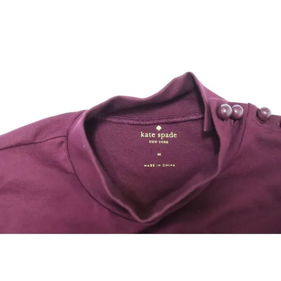 Kate Spade Turtle Neck Puffy Long Sleeve Shift Dress in Maroon Rayon