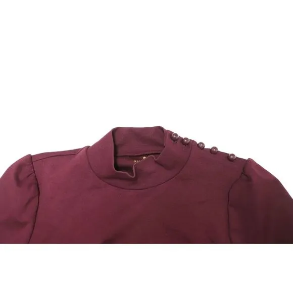 Kate Spade Turtle Neck Puffy Long Sleeve Shift Dress in Maroon Rayon
