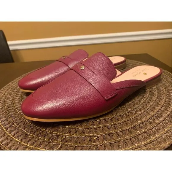 ♠️Kate Spade Caelyn 2 Pebbled Leather Flat Loafer Mules Blackberry Preserves Siz