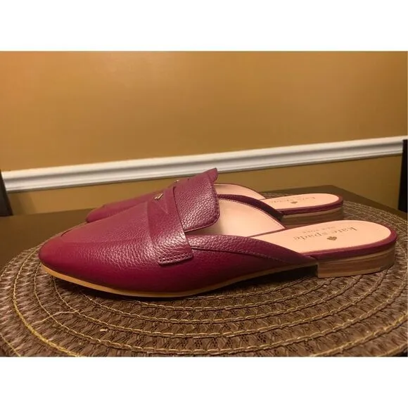 ♠️Kate Spade Caelyn 2 Pebbled Leather Flat Loafer Mules Blackberry Preserves Siz