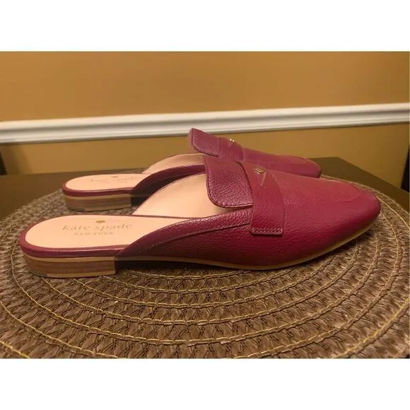 ♠️Kate Spade Caelyn 2 Pebbled Leather Flat Loafer Mules Blackberry Preserves Siz