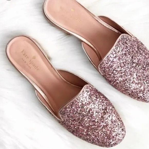 Kate Spade Gowen Pink Glitter Glitz and Glam Slip-on Mules 8.5
