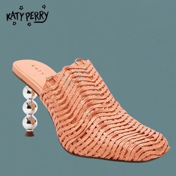 KATY PERRY The Beed Artistic Sculpted Silver Heel Zigzag Woven Mule 10M/NWT
