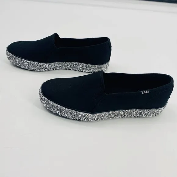 Keds Triple Decker Rock Salt Glitter Slip On Black Platform Sneaker Sz 8.5 NWOB