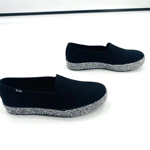 Keds Triple Decker Rock Salt Glitter Slip On Black Platform Sneaker Sz 8.5 NWOB
